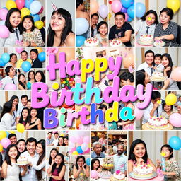 A vibrant, joyful photo collage celebrating a happy birthday