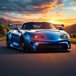 A stunning, highly detailed illustration of a Toyota Supra MK4 sports car, showcasing its iconic sleek design, bold lines, and aerodynamic shape