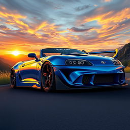 A stunning, highly detailed illustration of a Toyota Supra MK4 sports car, showcasing its iconic sleek design, bold lines, and aerodynamic shape