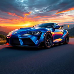 A stunning, highly detailed illustration of a Toyota Supra MK4 sports car, showcasing its iconic sleek design, bold lines, and aerodynamic shape