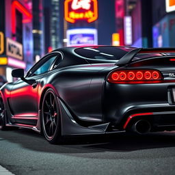 A sleek Toyota Supra MK4, featuring a powerful 2JZ-GTE turbo engine, showcases a stunning full body kit