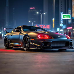 A sleek Toyota Supra MK4, featuring a powerful 2JZ-GTE turbo engine, showcases a stunning full body kit