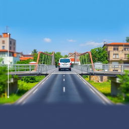 A detailed image of a bridge that is 2 meters high and 30 centimeters wide, designed for vehicles to cross over it