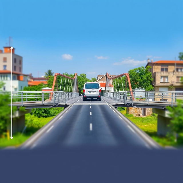 A detailed image of a bridge that is 2 meters high and 30 centimeters wide, designed for vehicles to cross over it