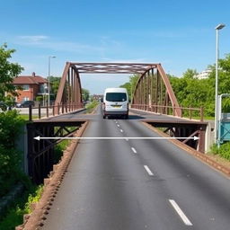 A detailed image of a bridge that is 2 meters high and 30 centimeters wide, designed for vehicles to cross over it