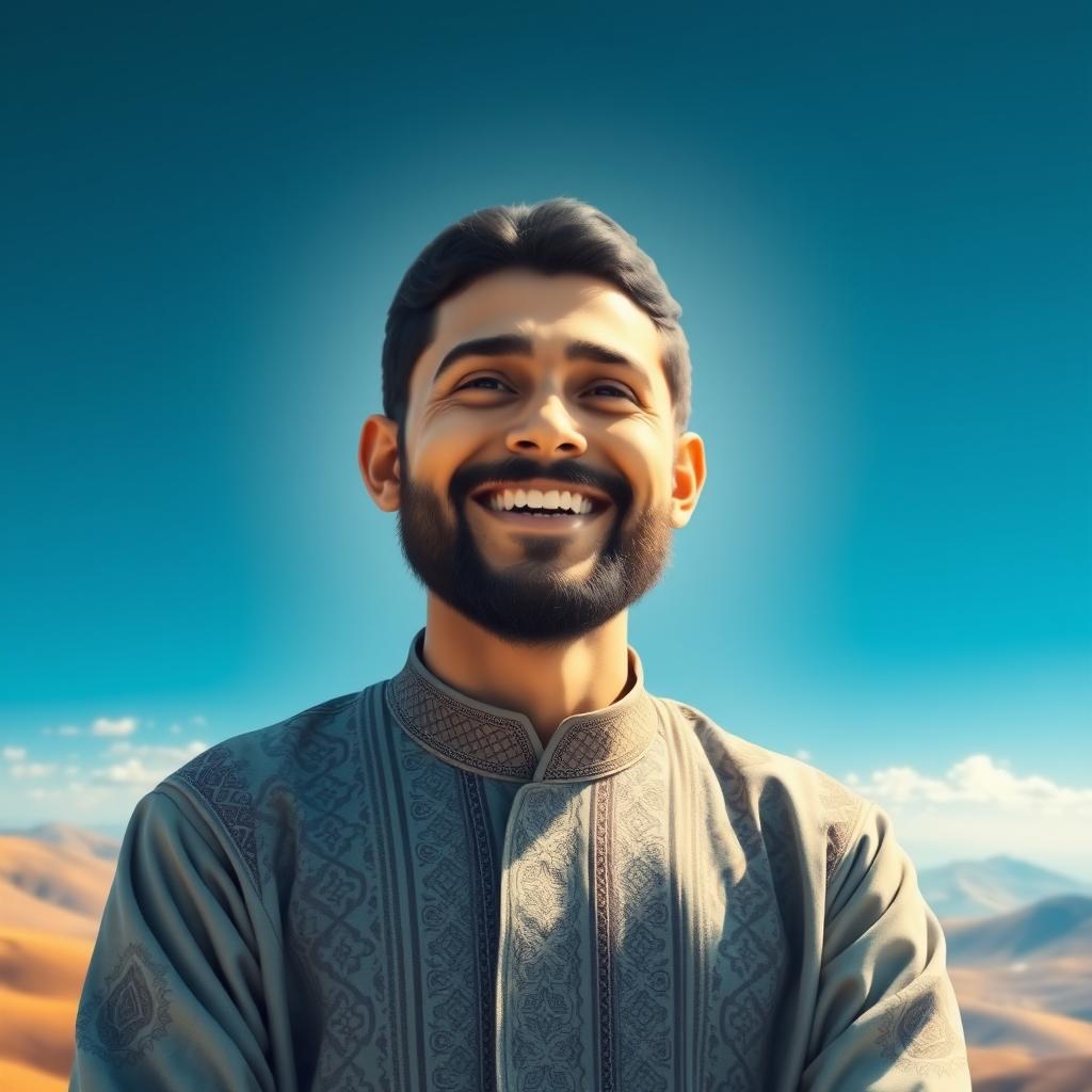An image of Imam Zaman smiling innocently, radiating peace and wisdom