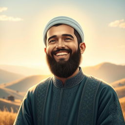 An image of Imam Zaman smiling innocently, radiating peace and wisdom