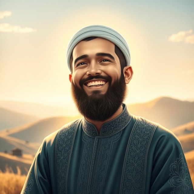 An image of Imam Zaman smiling innocently, radiating peace and wisdom