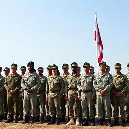 A scene depicting seventy-two soldiers in military uniforms, standing in formation