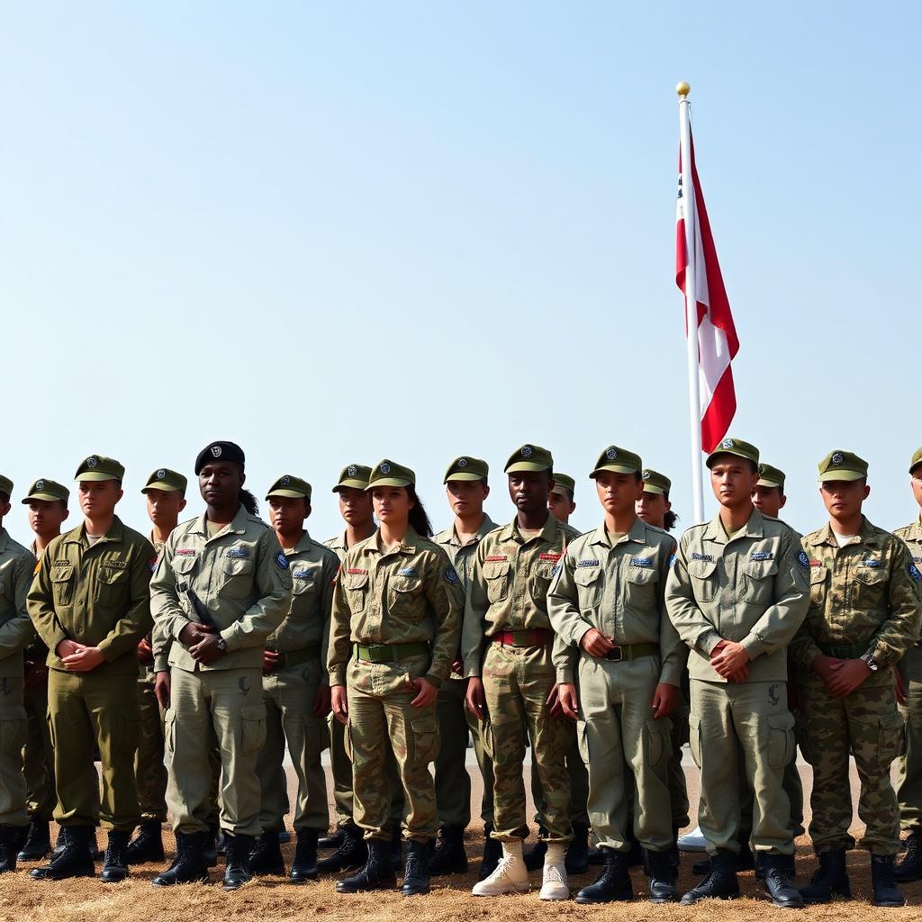 A scene depicting seventy-two soldiers in military uniforms, standing in formation