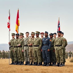 A scene depicting seventy-two soldiers in military uniforms, standing in formation