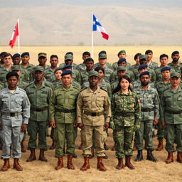 A scene depicting seventy-two soldiers in military uniforms, standing in formation