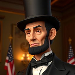 A vibrant and detailed 3D reconstruction of Abraham Lincoln, showcasing him in a classic pose