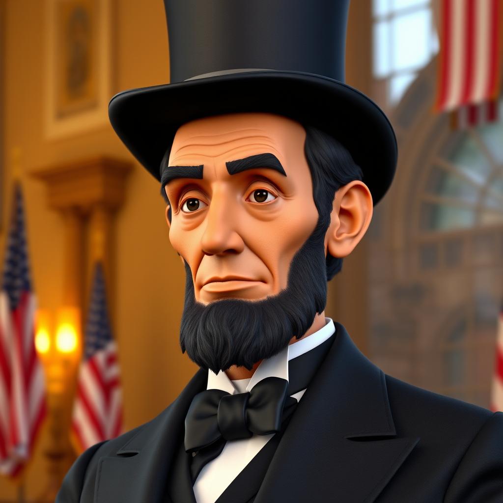 A vibrant and detailed 3D reconstruction of Abraham Lincoln, showcasing him in a classic pose