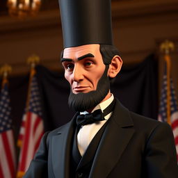 A vibrant and detailed 3D reconstruction of Abraham Lincoln, showcasing him in a classic pose