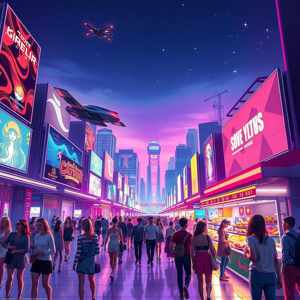 A dynamic and colorful digital artwork featuring a futuristic skyline with neon lights, reflecting a vibrant nightlife atmosphere