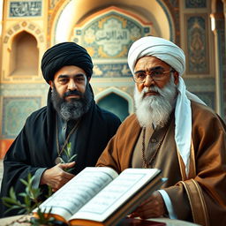 A compelling portrait of Hassan Nasrallah and Imam Khomeini, depicted in a respectful and reverent manner