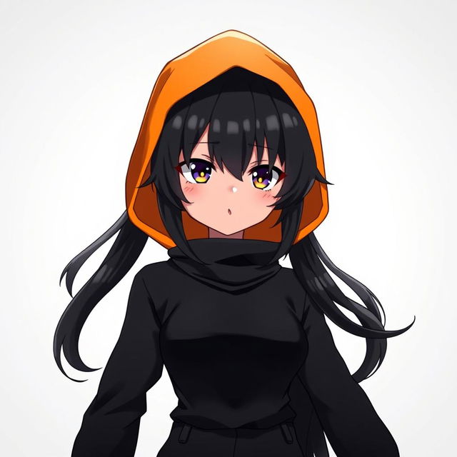 A striking black anime character standing confidently, adorned in a sleek all-black outfit that hugs their form while embodying a stylish and modern aesthetic