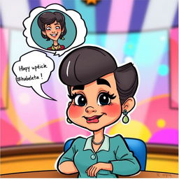 A vibrant and humorous cartoon character representation of Chabelita, playfully critiquing her mother, Isabel Pantoja
