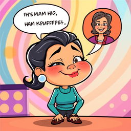 A vibrant and humorous cartoon character representation of Chabelita, playfully critiquing her mother, Isabel Pantoja