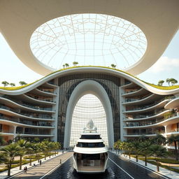 A stunning architectural masterpiece designed to resemble the appearance of Persepolis in Iran, featuring a grand archway