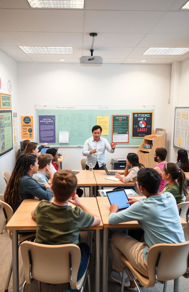 A modern classroom scene that illustrates effective classroom management techniques in action