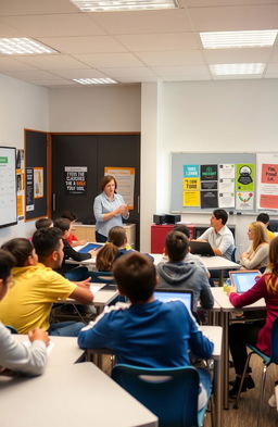 A modern classroom scene that illustrates effective classroom management techniques in action