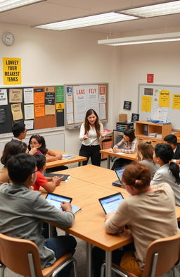A modern classroom scene that illustrates effective classroom management techniques in action
