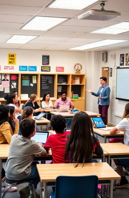 A modern classroom scene that illustrates effective classroom management techniques in action