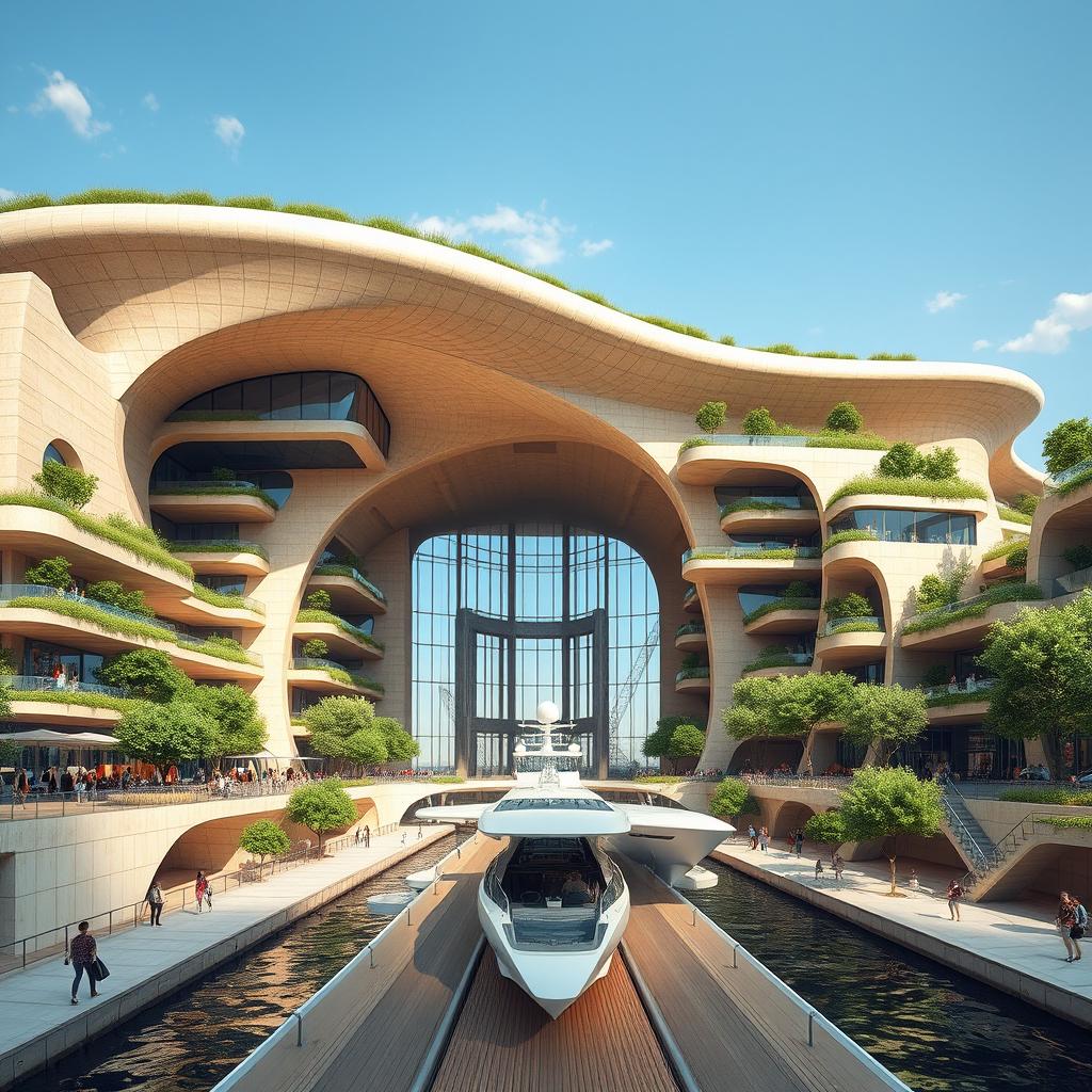 A futuristic building designed to resemble the appearance of Persepolis with a large opening mimicking the architecture of Achaemenid structures