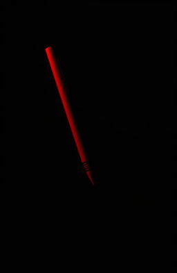 A dark background featuring a striking silhouette of a red pen, emphasizing its elegant shape and curves, casting a soft shadow on the surface beneath it, creating an artistic contrast between the bright red and the dark tones surrounding it