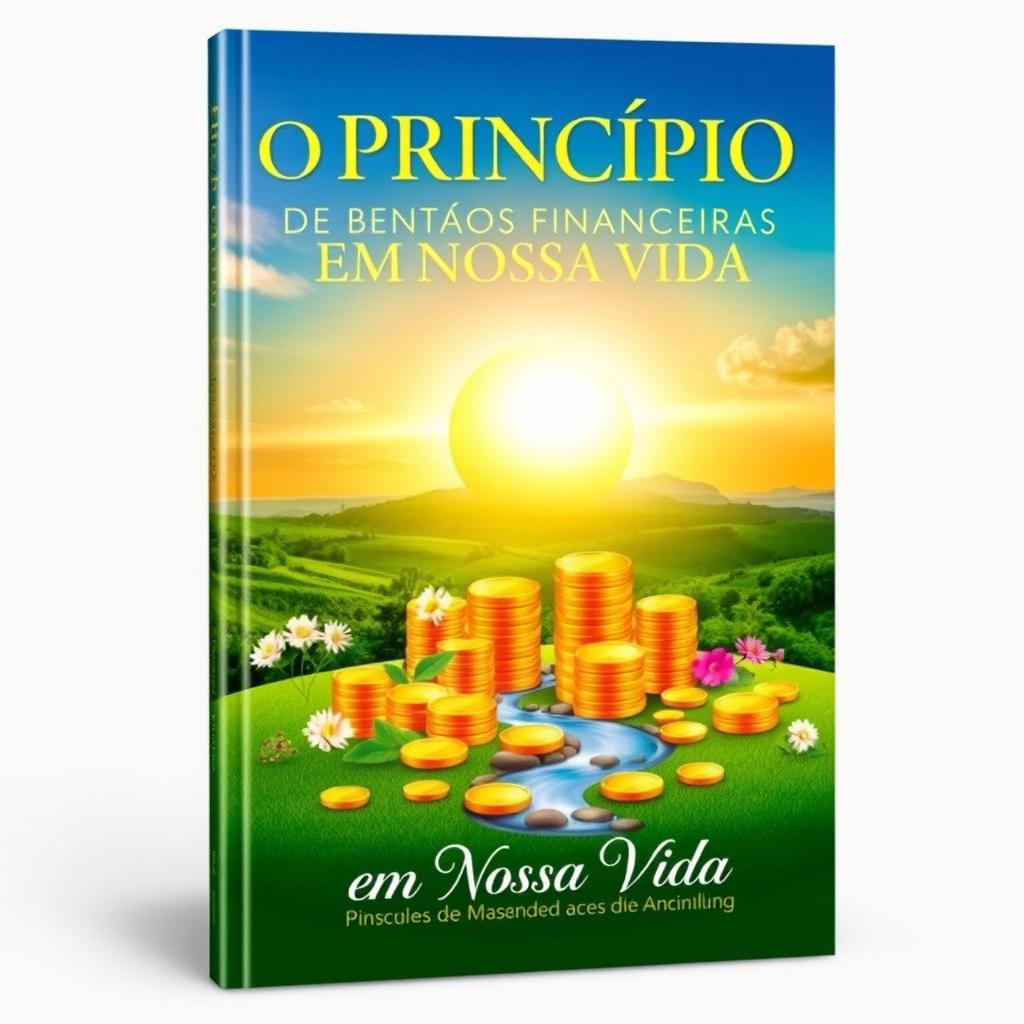 An inspiring book cover design for 'O Princípio de Bençãos Financeiras em Nossa Vida'