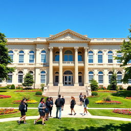A grand, prestigious high class school building featuring stunning neo-classical architecture