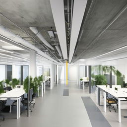 White and gray themed shared office space, conveying a sense of effective collaboration and professional atmosphere.