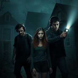 In a chilling, abandoned village, three figures are seen navigating the eerie surroundings