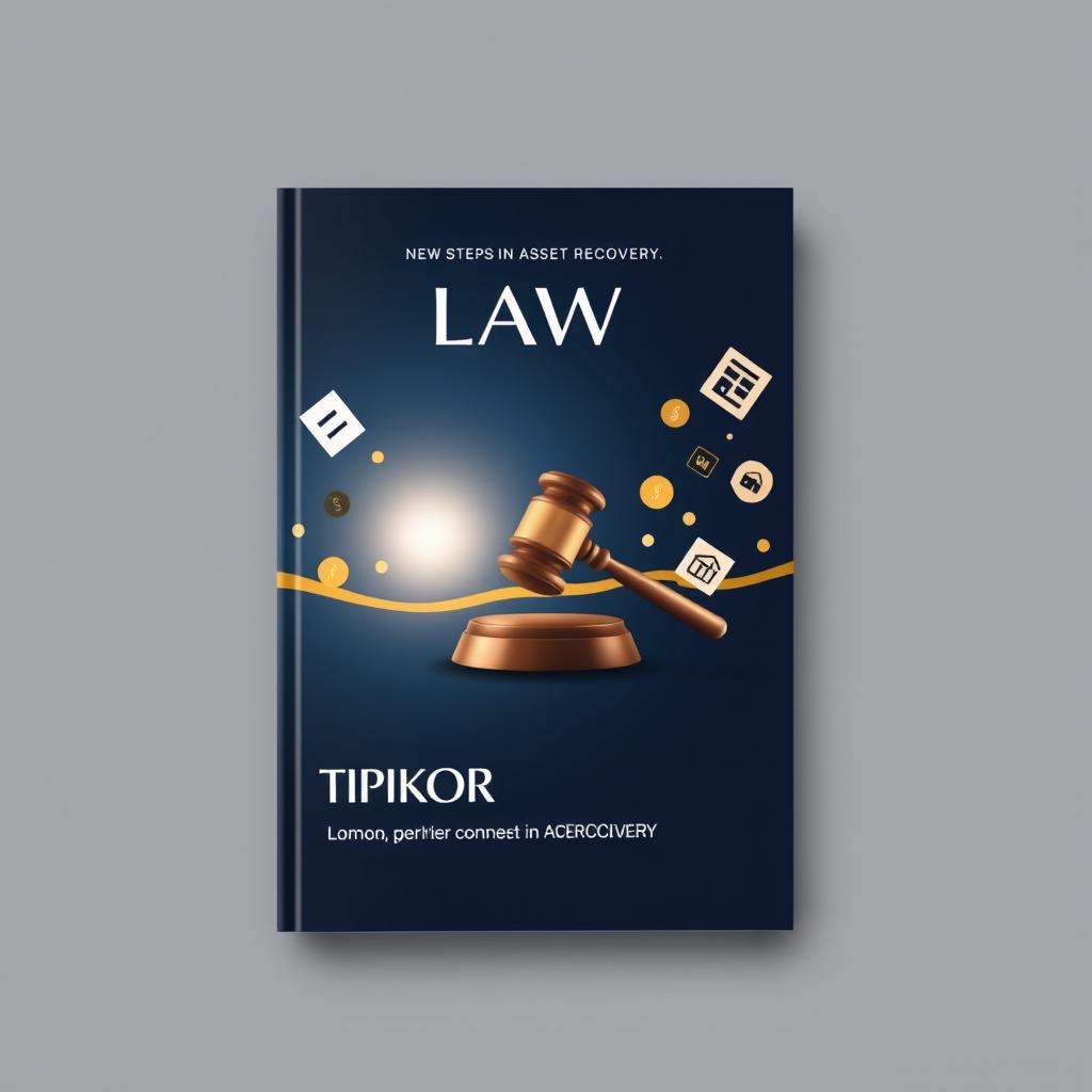 A visually striking book cover design representing the theme of law, specifically related to TIPIKOR (Corruption Eradication), new steps in asset recovery