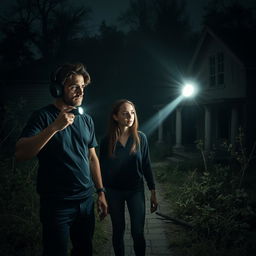 In a hauntingly abandoned village, two men and one woman bravely explore their eerie surroundings