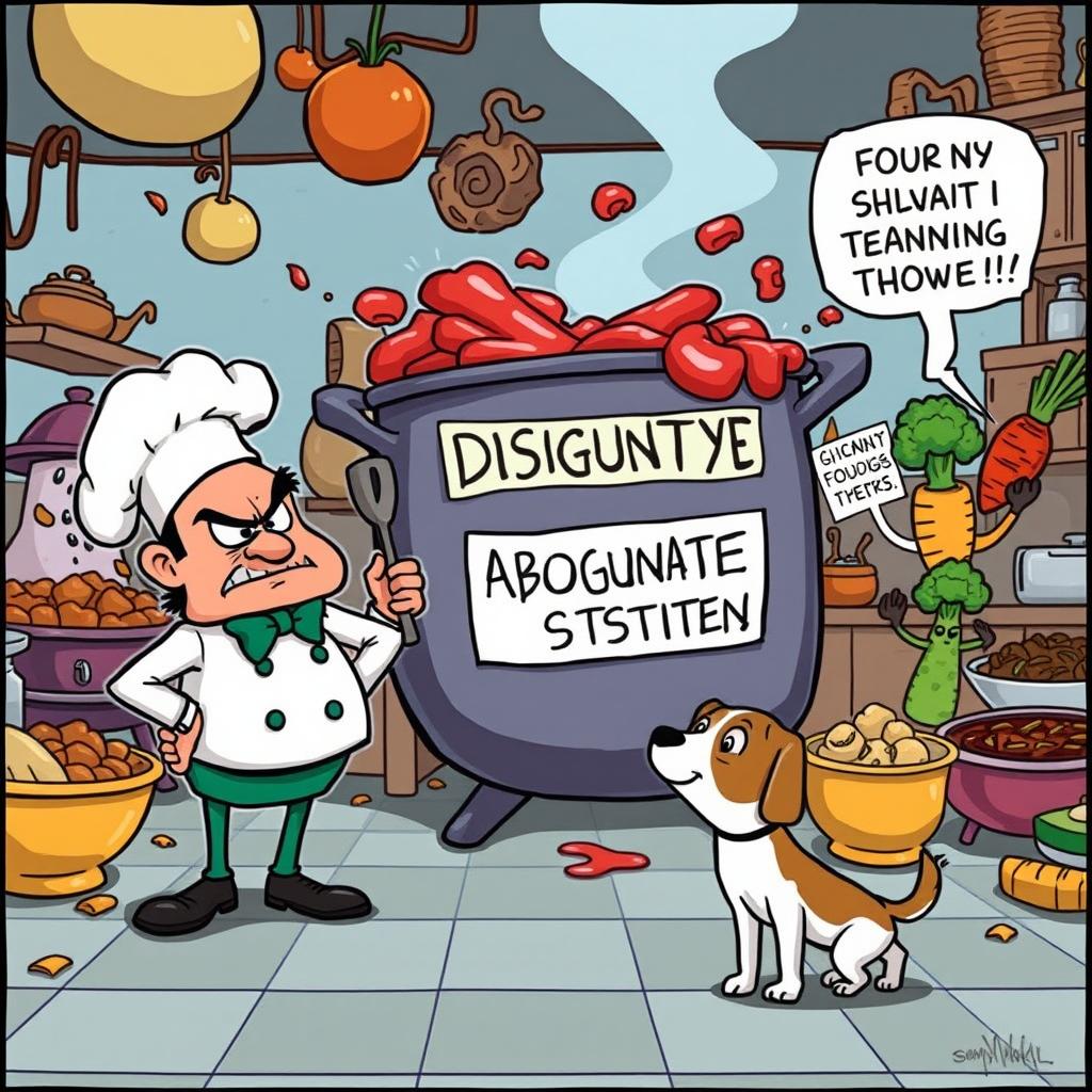 A humorous cartoon scene illustrating the concept of 'abominate'