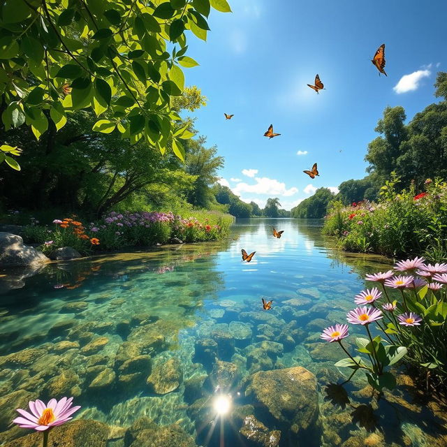 A beautifully serene landscape showcasing a once muddy area transformed into a crystal-clear oasis