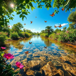 A beautifully serene landscape showcasing a once muddy area transformed into a crystal-clear oasis