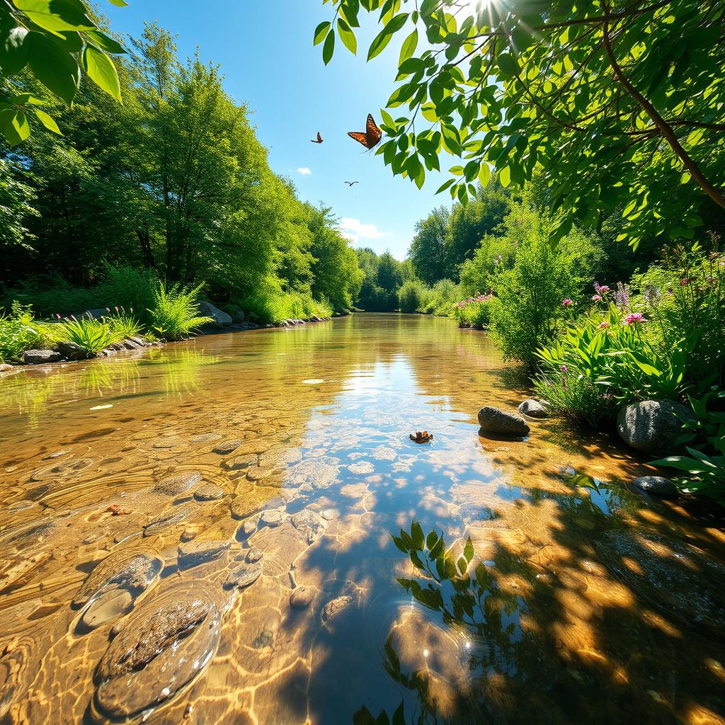 A beautifully serene landscape showcasing a once muddy area transformed into a crystal-clear oasis