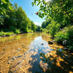 A beautifully serene landscape showcasing a once muddy area transformed into a crystal-clear oasis