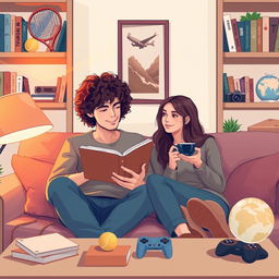 A cozy living room scene with a warm and inviting atmosphere