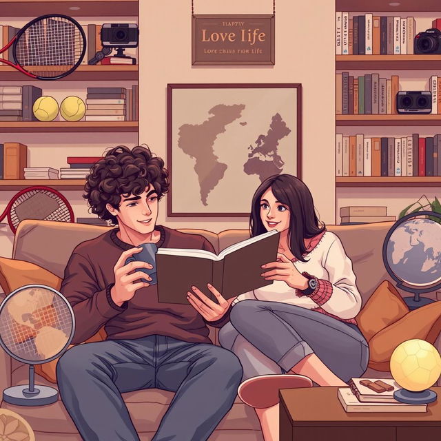 A cozy living room scene with a warm and inviting atmosphere
