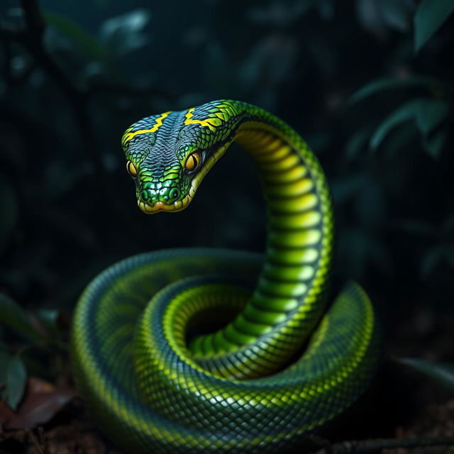 A fierce and angry cobra, coiling its body in an aggressive posture