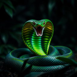 A fierce and angry cobra, coiling its body in an aggressive posture