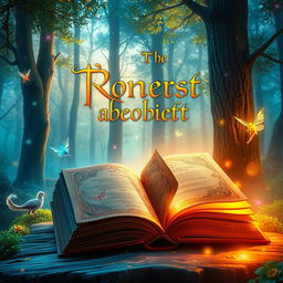 A stunning and captivating book cover featuring a mystical forest scene with vibrant colors, ethereal lighting, and enchanting creatures like fairies and magical animals