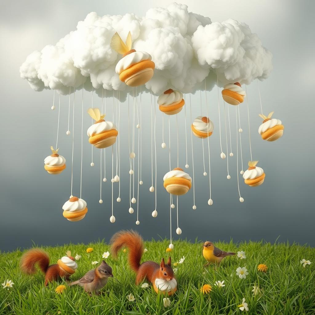 Whimsical Rain of Cream-Filled Pastries
