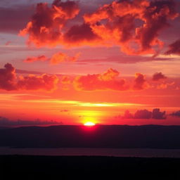 A stunning sunset scene with vibrant orange, pink, and purple hues painting the sky