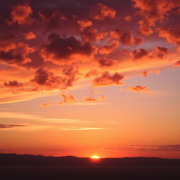 A stunning sunset scene with vibrant orange, pink, and purple hues painting the sky